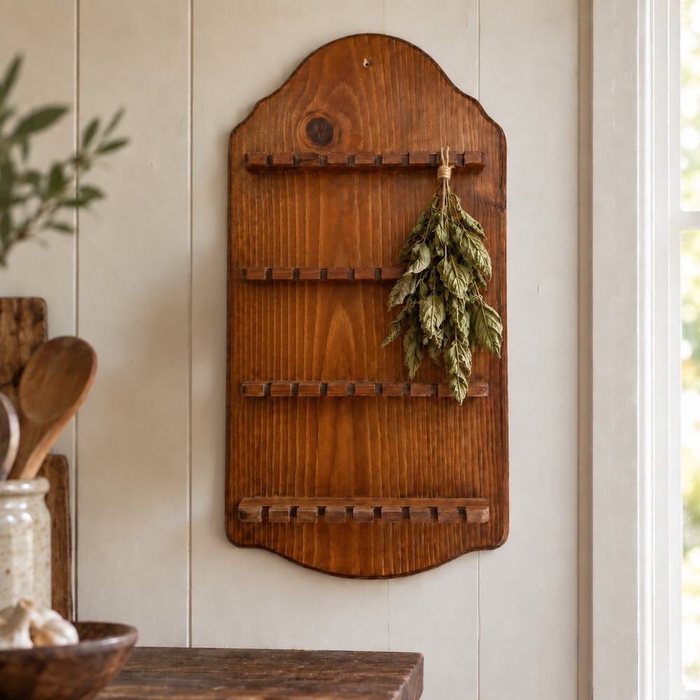 Vintage Wooden Spoon Rack Wall Display Primitive Kitchen Storage Decor